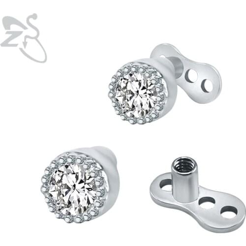 Tiny Dermal Anchor with Crystal Zircon Stone Surgical Steel Implants Mirco Dermal Piercing Surface Tops Hide It Body Jewellery