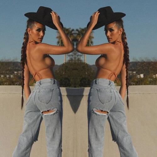 Summer new style high-waist womens casual urban girl pants Washed hole straight denim trousers High-quality hot pants