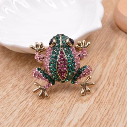 Cute Colorful Rhinestone Frog Brooch pins for Women Fashion Animal Jewelry
