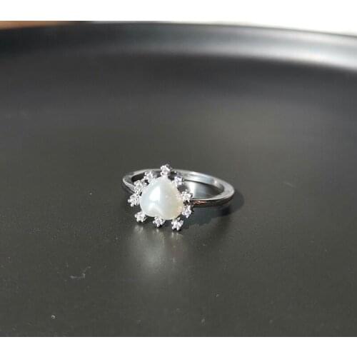 Meajoe Fashion Simple Crystal Open Pearl Heart Rings Austrian Crystal CZ Rings Women Engagement Jewelry Gift