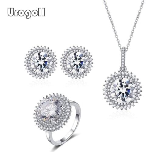 Fashion Pure 925 Sterling Silver Bridal Round Jewelry Sets Luxury Necklace Earring Ring For Women Engagement Party Jewelry