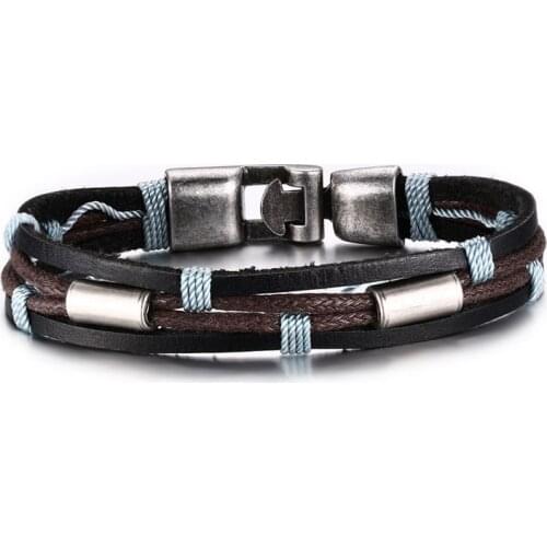 2021 Fashion Leather Korean Style Multi-layer Braided Metal Buckle temperament And Simple Bracelet Suitable For Mens Jewelry