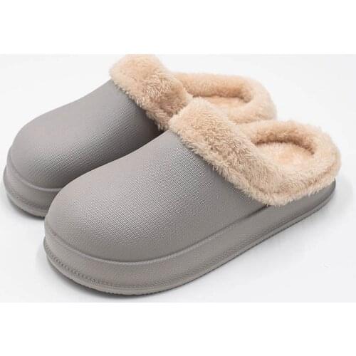 Winter waterproof slippers mens home home warm indoor outdoor leather bag with cotton shoes non-slip wear-resistant home shoes