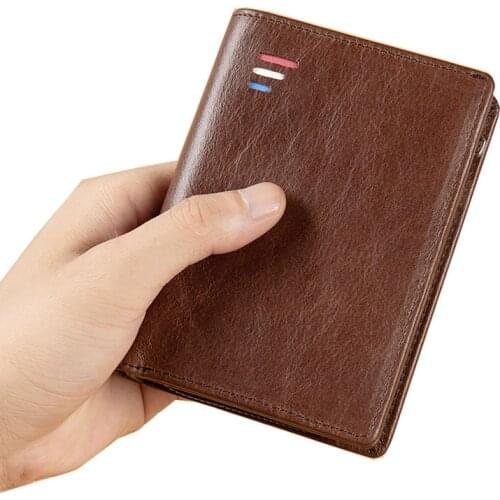 Mens Zipper Wallet Genuine Leather Men Wallet RFID Blocking Small Mini Business Credit Card Holder Male Purse High Quality