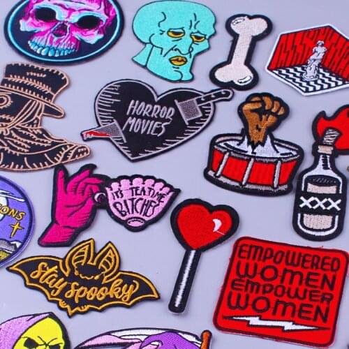 Sexy Lips Patch For Clothing Iron on Punk Skull Embroidered Patches For Clothes Stickers For Diy T-shirt Badges Cartoon Patch