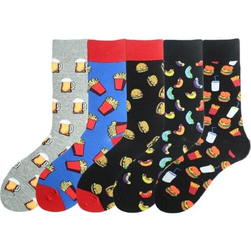 Mens Funny Food Kawaii Sokken Big Size Casual Cotton Socks For Male Colorful Hot Dog Hamburg Beer Pattern Novelty Crew Socks