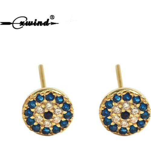 Cxwind New Colorful Flower Design Earring Luxury Zircon Crystal Evil Eye Stud Earrings for Women Girl Kid Statement Jewelry
