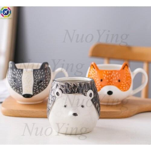 Personality Creative Ceramic Mug Cartoon Fox Cow Panda Cute Animal Water Cup Breakfast Cup Christmas Gift Decoration