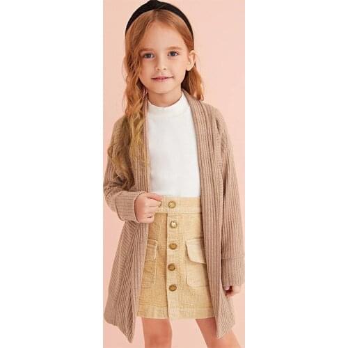 Girls Autumn Knitted Long Cardigan Jacket Childrens Fashion Solid Color Casual Loose All-match Long Sleeve Coats WTC02