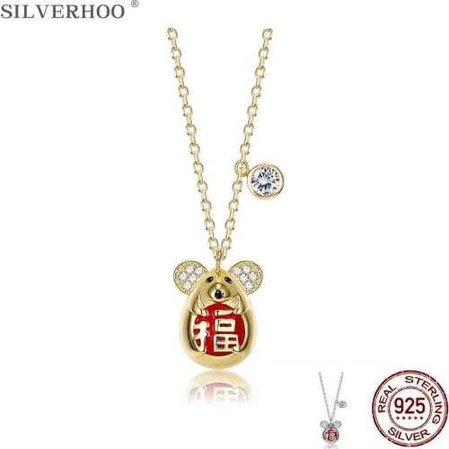SILVERHOO Animal Necklace For Women 925 Sterling Silver Fortune Mouse Zircon Pendant Necklaces Fine Jewelry Birthday Gift Best
