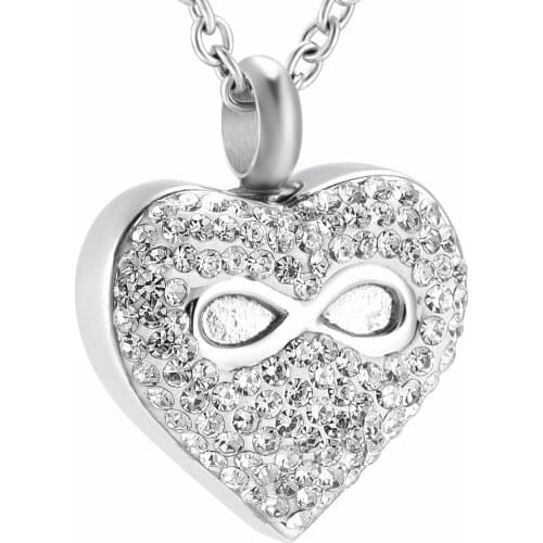 Infinite Love Memorial Ashes Keepsake Necklace Stainless Steel Crystal Urn for Women