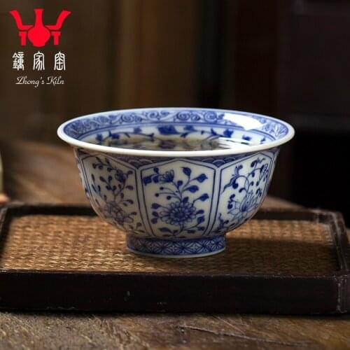 Kiln: blue and white firewood kiln full of workers flower cup, handmade teacup, single cup ceramic Kung Fu Tea Set