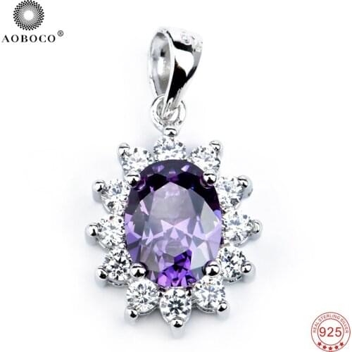 Pendants 925 Sterling Silver Lovely Sweet Beauty Purple Crystal Luxury Necklaces Pendants , Jewelry Gift For Women GND0747-Z