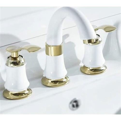 Luxury 3PCS Set Bathtub white Plated Bathroom Faucet European Split Basin Mixer Tap Jade Faucet