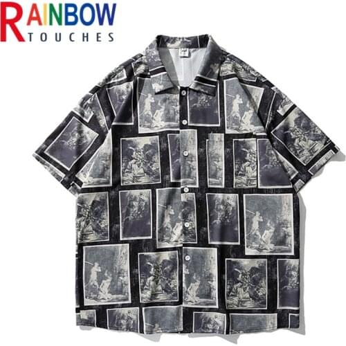 Rainbowtouches Summer Mens Hip Hop Shirts High Street Casual Loose Short Sleeve Digital Printing Shirts