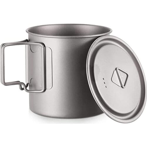Titanium Cup 750ml 900ml 1100ml Titanium Pot Water Cup Mug with Lid Foldable Handle Outdoor Camping Hiking Cookware Tableware