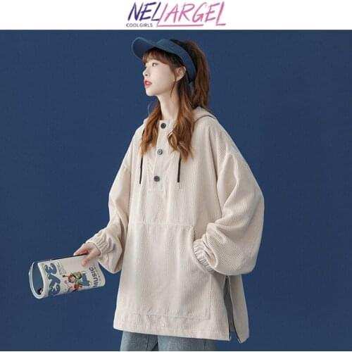NELLARGEL Women Y2k Zip Up Solid Hooded Hoodies 2021 Female Vintage Harajuku Oversized Hoodie Girl Korean Streetwear Sweatshirts