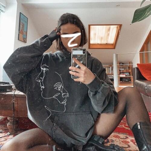 Hoodies Sweatshirts Women Autumn Winter Casual Loose Printed Black Oversized Harajuku Pullover Tops Hoody Streetwear Plus Size