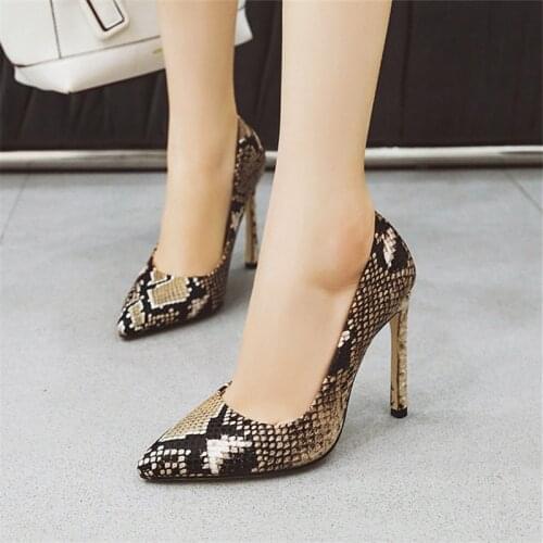 Snake Print Women Heels 11CM Slip On Pumps Stiletto Party Dress High Heels Sandals Shoes Woman Big Size 34 43