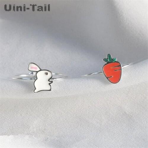 Uini-Tail hot new 925 sterling silver ice cream love opening ring female small fresh heart-shaped mosaic hit color tail ring