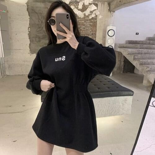 Thickened Sportswear Womens Spring New Loose Round Neck Pullover Waist Fashion Letter Print Top