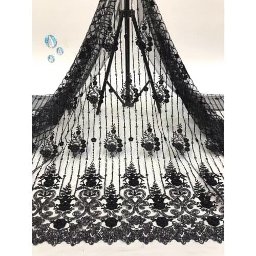 High Quality Lace Fabric Beads Sequin Embroidery Craft French Tulle Mesh Cloth Design Sewing Skirt Dress Africa Nigeria 5 Yards