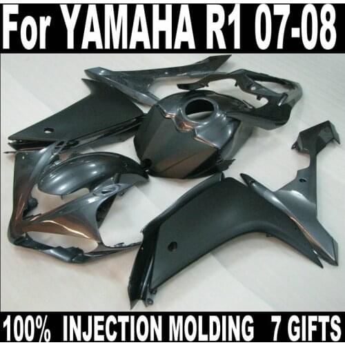 High quality ABS fairings for Yamaha injection YZFR1 2007 2008 black silver motorcycle fairing kit YZFR1 07 08 BC34