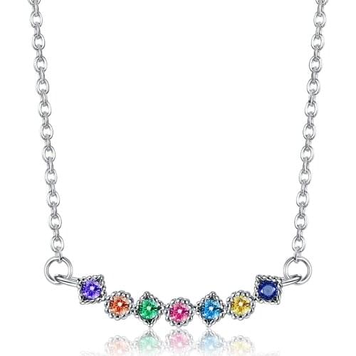 ZEMIOR 925 Sterling Silver For Women Necklace Elegance Design Pendant Necklaces Rainbow Exquisite Zircon Jewelry New Listing