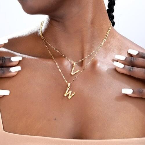 Womens Fashion Bamboo Initial Necklace Rustic Jewelry Stainless Steel Alphabet Letter Pendant Necklaces Christmas Gift Idea BFF