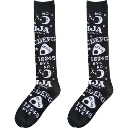 K3NF Women Girl Gothic Knee High Long Socks Harajuku Moon Star Print Kawaii Stockings