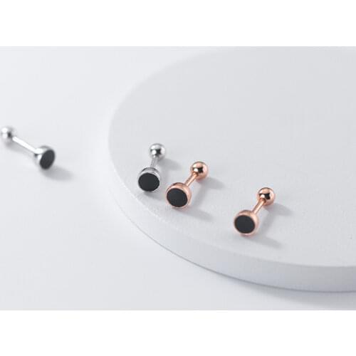 925 Sterling Silver Stud Earrings Korean Fashion Round Black Beads Thread Back Trend Women Accessories Jewelry Best Gifts