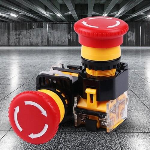 1pc LA38-11ZS 600V/10A Emergency Stop Push Button Switch hole size 22mm Self-locking Mushroom emergencyy Push Switch 1NO 1NC