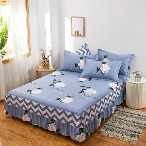 2020 new products Cotton printing Bed spread Fitted Sheet Pillowcases 2/3 pcs 150x200cm/180x200cm Pleated lace bedding