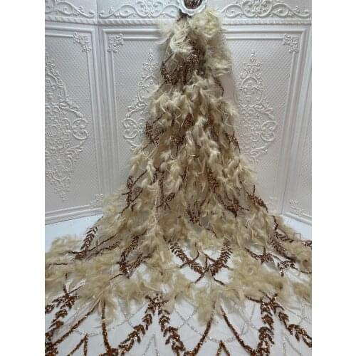 3d white lace fabric with feather lace tassel 2020 luxury womens dress lace material of good quality J4284