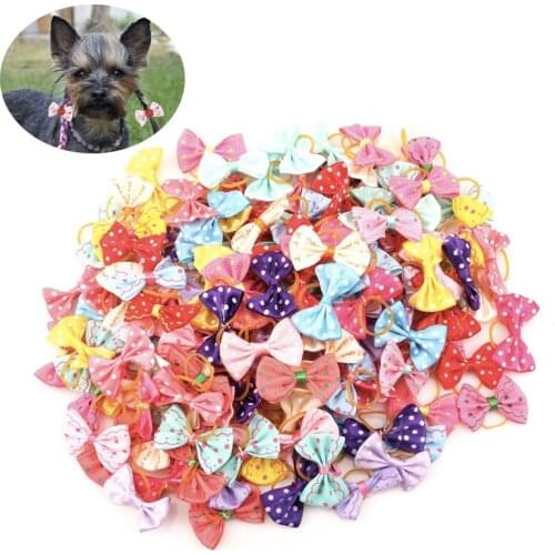 10Pcs/lot Dogs Bows Hair with Rubber Bands Cute Pet Puppy Headwear Grooming Bowknot Chiens Dog Cat chihuahua Accessories