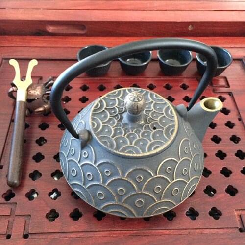 Free shipping 900ml fish scale cast iron teapot uncoated tea pot