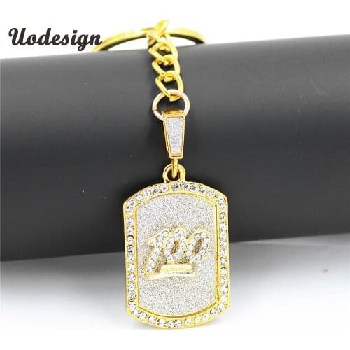 Uodesign Hip Hop Jewelry Crystal 100 Points Dog Tag Pendant Cuban Chain Iced Out Perfect Symbol Keychain Fashion Accessories