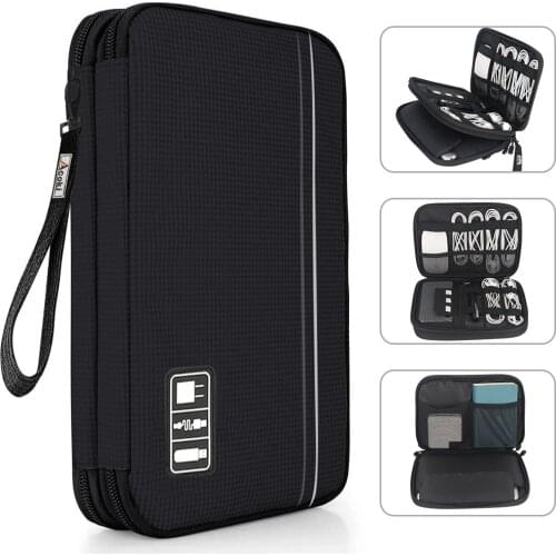 Acoki Double Layer Electronic Organizer Bag, Travel Gadget Bag For USB Cable, SD Card, Hard Drive, Power Bank, i Pad Mini/E-book