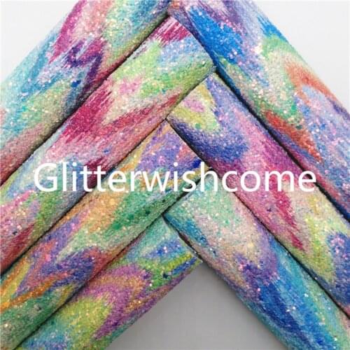 Glitterwishcome 21X29CM A4 Size Synthetic Leather, Chunky Glitter Leather, Rainbow Leather fabric Vinyl for Bows, GM826A