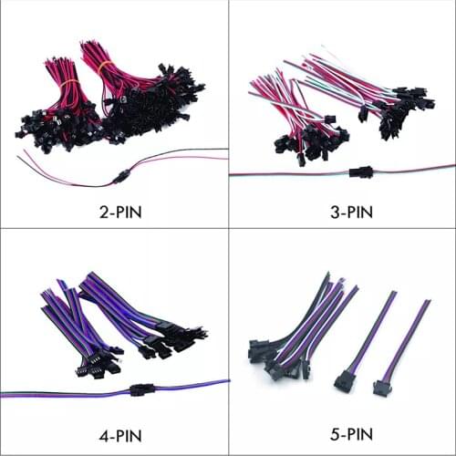 JST SM Wire Quick Connector 2pin/3pin/4pin/5pin JST SM Connector Cable Male & Female Plug Wire For WS2812B WS2811 LED Strip Lamp