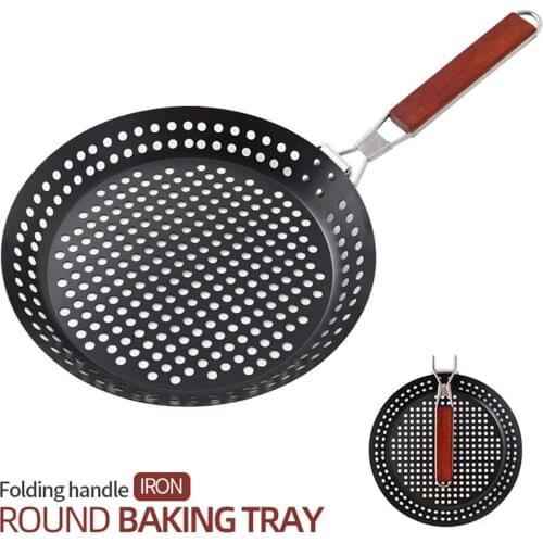Round Barbecue Tray with Folding Handle Multi-function Frying Pan Ultralight Grill Barbecue Tray For Outdoor Cooking Camping Use