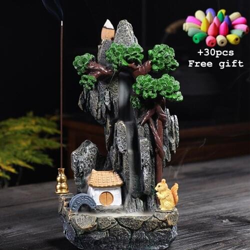 Backflow Incense Burner Innovative Rockery Incense Holder Home Furnishing Decoration with 30 Aromatherapy