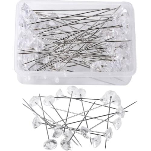 LMDZ 50/100PCS Positioning Needle 38MM Pins Diamond Needle Transparent Push Pin Patchwork Pin Sparkle Diamond Pins with Box