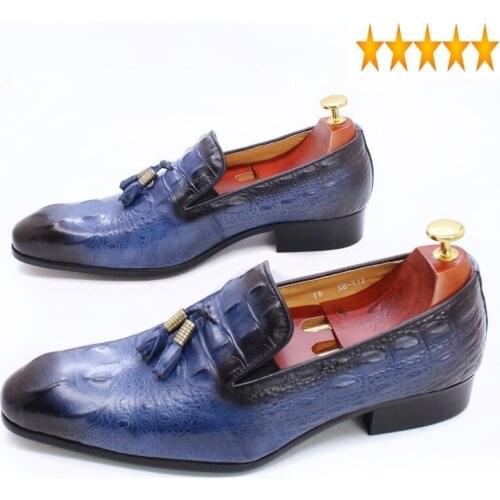 Genuine Leather Casual Men Handmade Tassel Crocodile Print Loafers Luxury Wedding Party Dress Shoes Plus Size 47 Mocasines