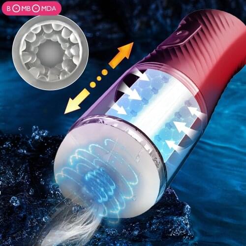 Powerful Sucker Masturbator Male Telescopic Strong Vibrating Masturbators Cup Silicone Vagina Real Pussy Adult Sex Toys for Men