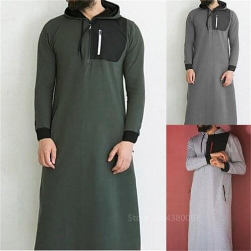 Muslim Men Clothing Robe Long Sleeve Saudi Arab Thobe Jubba Man Pakistan Kaftan Abaya Sweatshirt Islamic Hoodies Dressing S-3XL