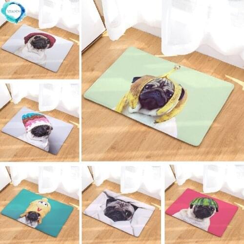 Floor Mat Funny Pugs Printed Carpet Suede Absorbent Shower Bathroom Mat Toilet Rugs Kitchen Mat Home Decoration Funny Door Mat