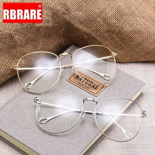 RBRARE Metal Round Glasses Frame for Men Large Oversized Reading Glasses Frame Flat Mirror Men and Women Big Frame Mirror Gafas