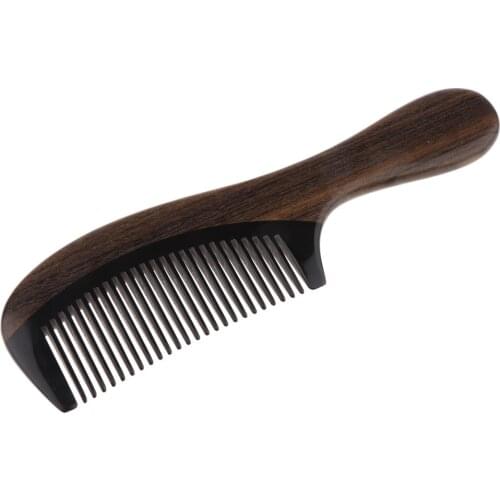 Hairdressing Hair Care Styling Combs Engraved Wooden Fine Tooth Comb Beard Comb - NATURAL CHACATE PRETO