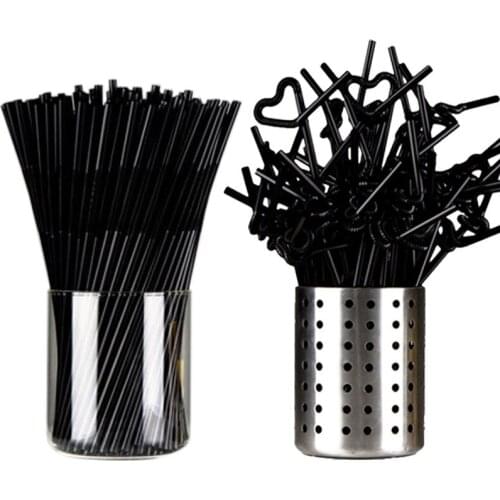 100pcs Black Color Food Grade PP Plastic Bar Party Drinking Straws Flexible Bendable Birthday Decor
